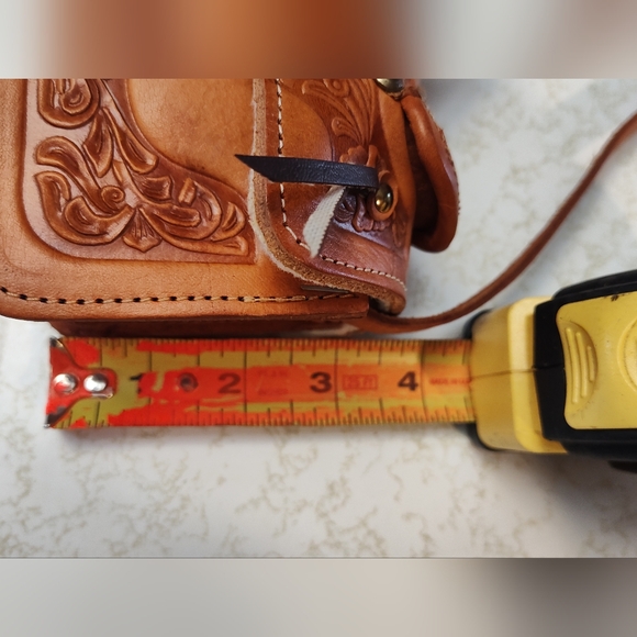 Handtooled leather and sheepskin Western mini bag - Picture 13 of 16